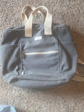 Birdling Gray Canvas Tote Backpack/ Diaper Bag with Cream Handles